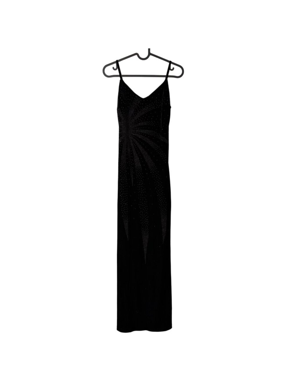 VTG Rampage Velvet USA Black Red Glitter Starburst Laced Back Maxi Gown Small